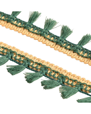 20m spool with two-tone dark green pompom fringe 25mm