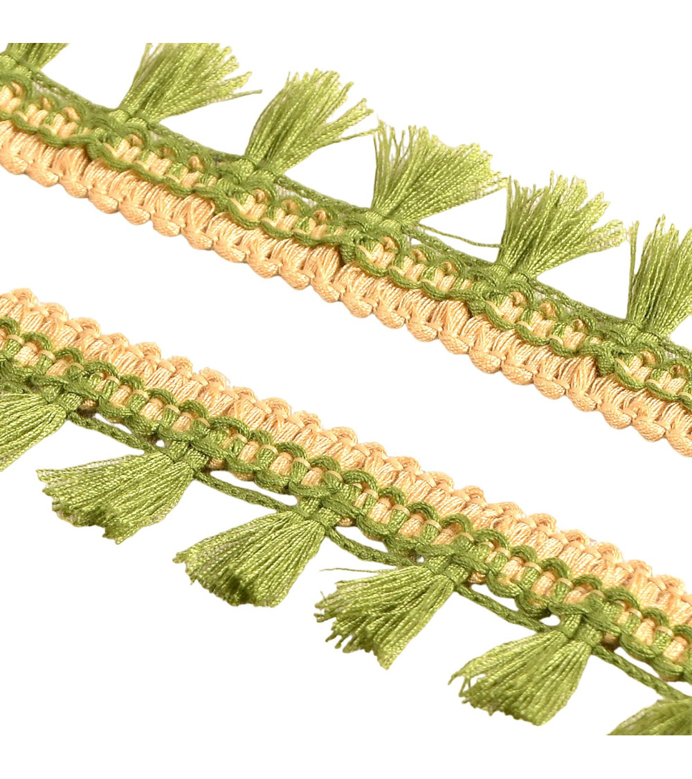 20m spool with two-tone anise green pompom fringe 25mm