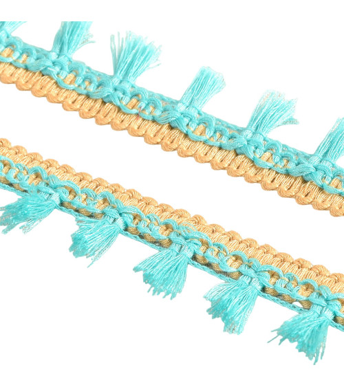 Bobina da 20 metri con frangia pompon bicolore blu acciaio da 25 mm