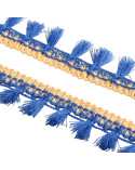 Bobine 20m frange pompons bicolore bleu roy 25mm