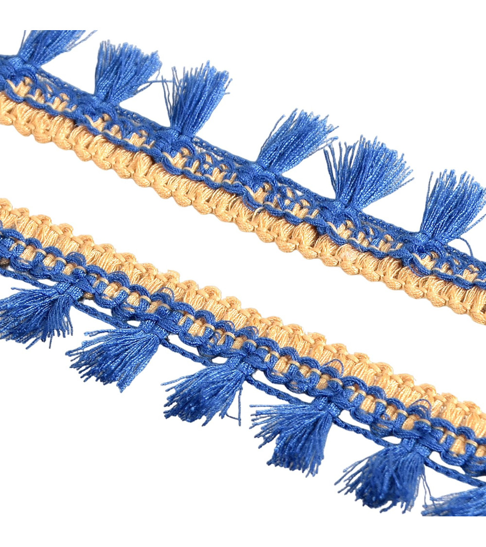 20m spool with two-tone royal blue pompom fringe 25mm