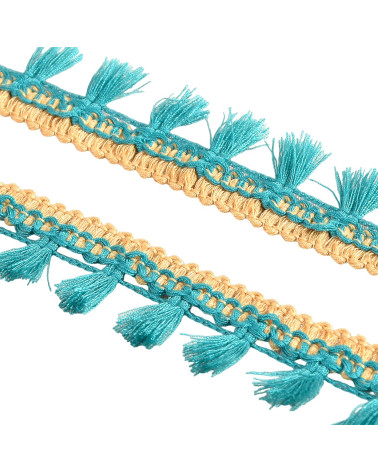 20-m-Spule mit zweifarbigen entenblauen Pomponfransen 25 mm