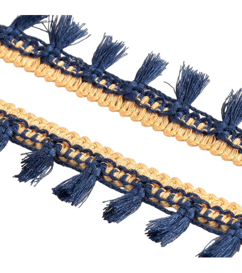 20m spool with two-tone navy blue pompom fringe 25mm