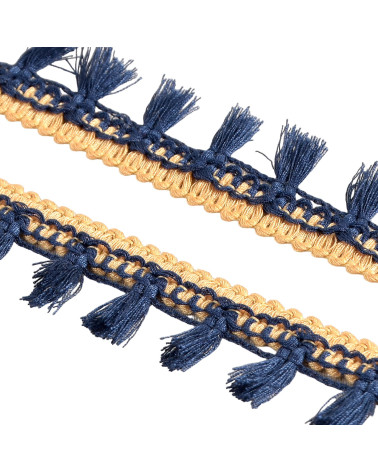 Bobine 20m frange pompons bicolore bleu marine 25mm