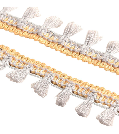 20m spool with two-tone light gray pompom fringe 25mm