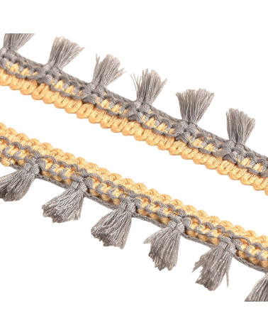Bobine 20m frange pompons bicolore gris moyen 25mm