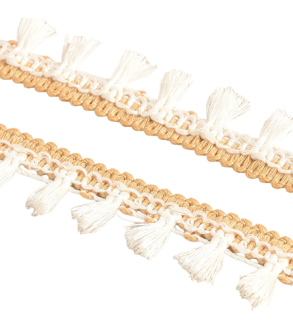 20m spool with two-tone ecru pompom fringe 25mm