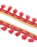 Bobine 20m frange pompons bicolore rouge bordeaux 25mm