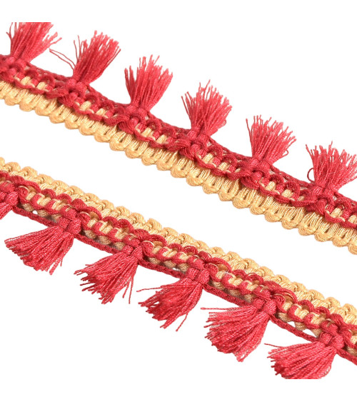 20m spool with two-tone burgundy red pompom fringe 25mm