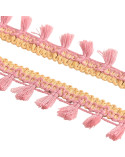 Bobine 20m frange pompons bicolore vieux rose 25mm