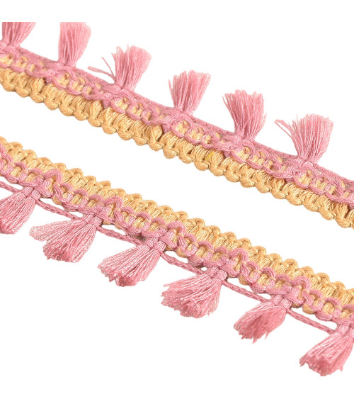 20m spool with two-tone old pink pompom fringe 25mm