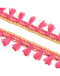 Bobine 20m frange pompons bicolore rose framboise 25mm