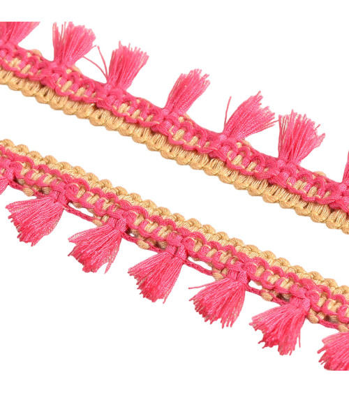 20m spool with two-tone raspberry pink pompom fringe 25mm
