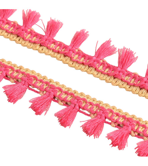 Bobine 20m frange pompons bicolore rose framboise 25mm