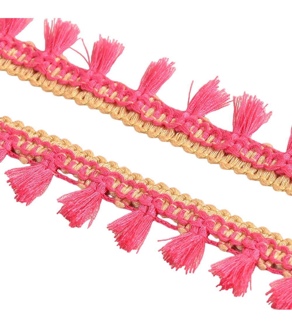 20m spool with two-tone raspberry pink pompom fringe 25mm
