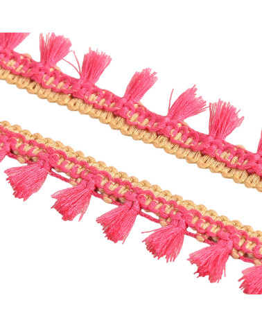 20m spool with two-tone raspberry pink pompom fringe 25mm
