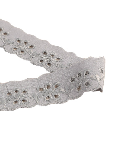 Bobina da 14,6 m di ricamo floreale smerlato grigio medio da 30 mm