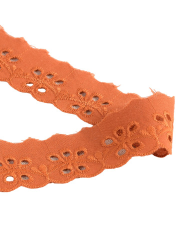 Bobina da 14,6 m di ricamo fiore smerlato arancione ruggine da 30 mm