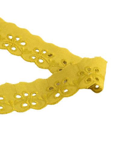 Bobina de 14,6m de bordado de flores festoneadas verde anís 30mm