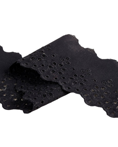 Bobine 14,6m broderie fleurs festonnée noir 70mm