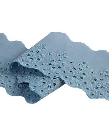Bobine 14,6m broderie fleurs festonnée bleu lavande 70mm