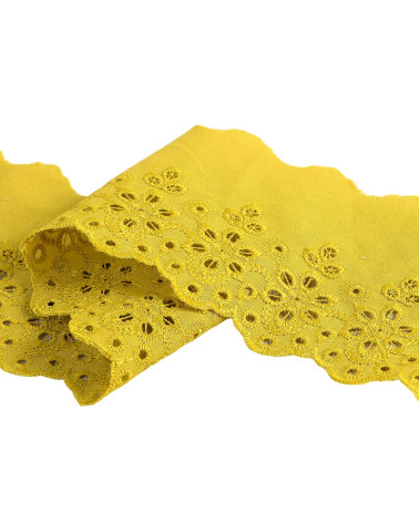 Bobina de 14,6m de bordado de flores festoneadas verde anís 70mm