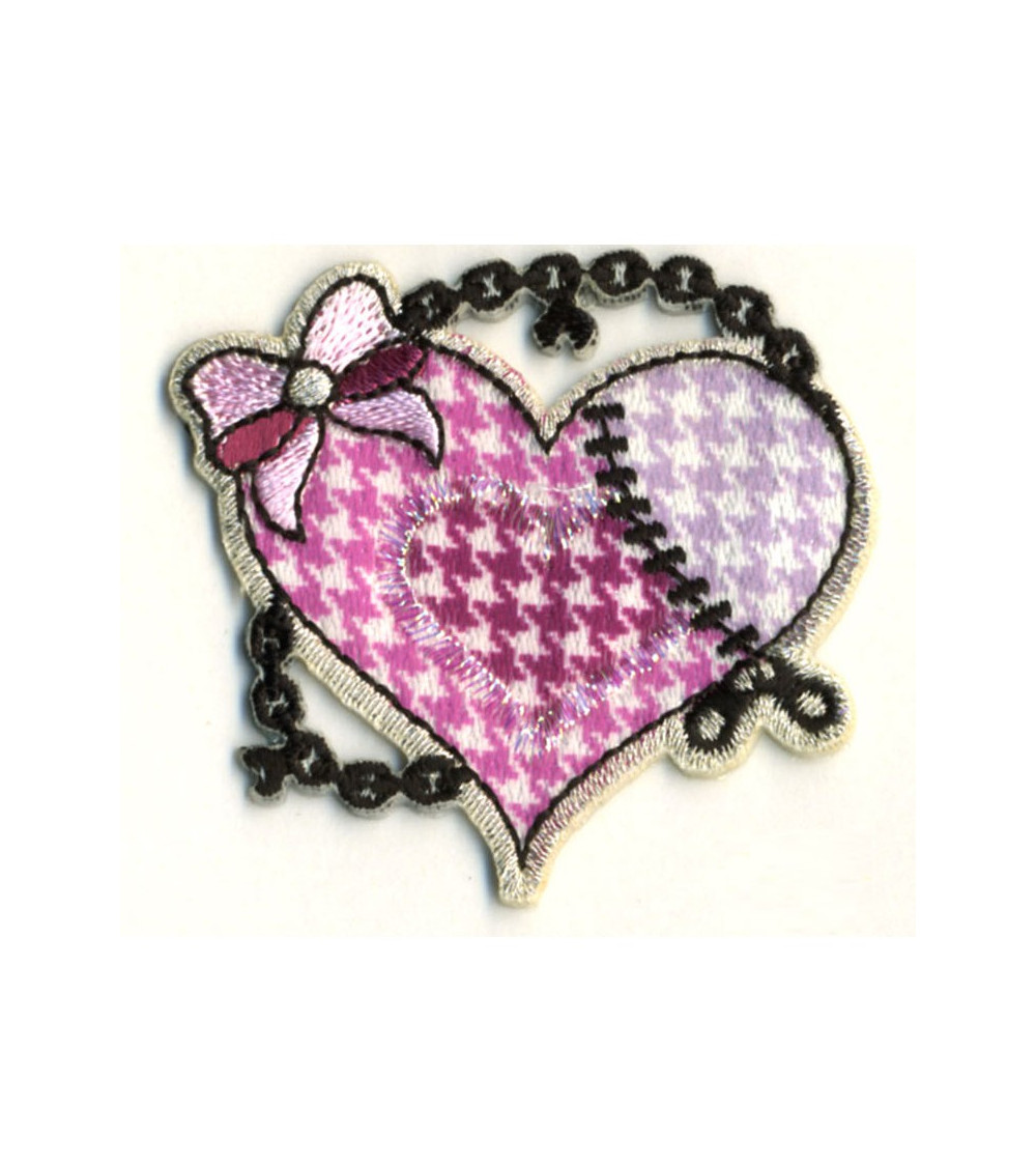 Set of 3 iron-on Heart with bow patches
