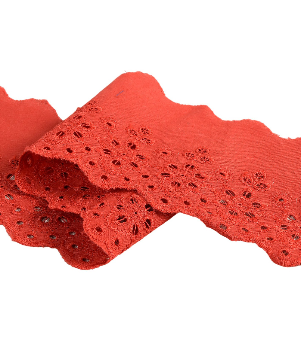 14.6m spool of hermès red scalloped flower embroidery 70mm