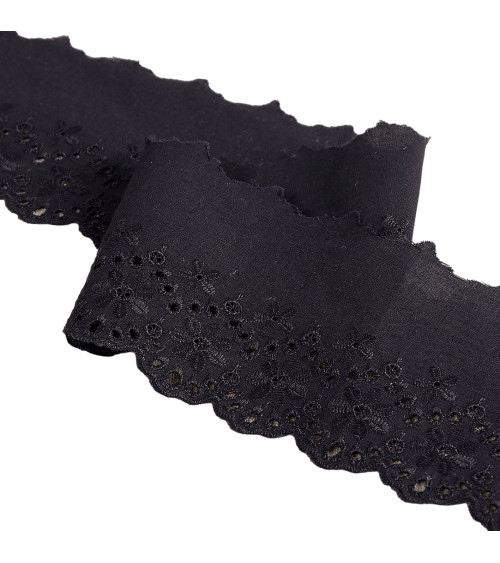 14.6m spool of black scalloped flower embroidery 80mm