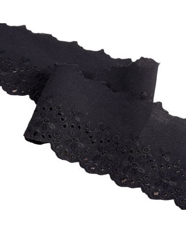 Bobine 14,6m broderie fleurs festonnée noir 80mm
