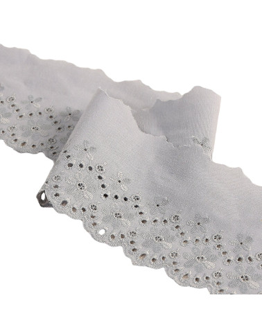 Bobine 14,6m broderie fleurs festonnée gris moyen 80mm