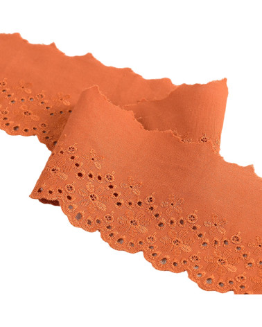 Bobine 14,6m broderie fleurs festonnée orange rouille 80mm