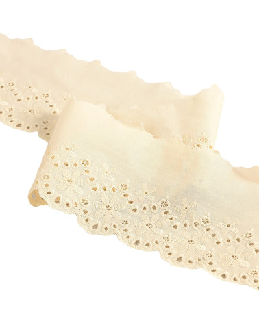 Bobbin 14.6m ecru scalloped flower embroidery 80mm