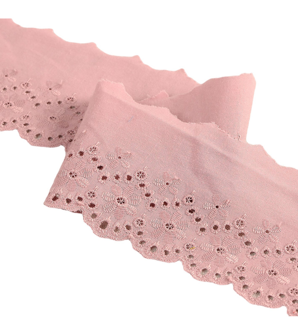 14.6m spool of scalloped flower embroidery, old pink, 80mm
