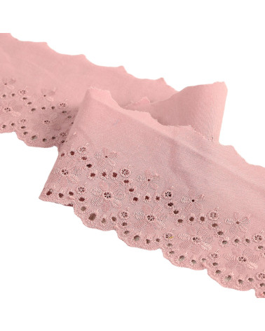 14.6m spool of scalloped flower embroidery, old pink, 80mm