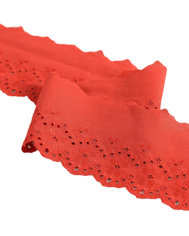 Bobine 14,6m broderie fleurs festonnée rouge hermès 80mm