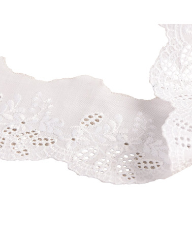 14.6m spool embroidery flowers leaves white 60mm