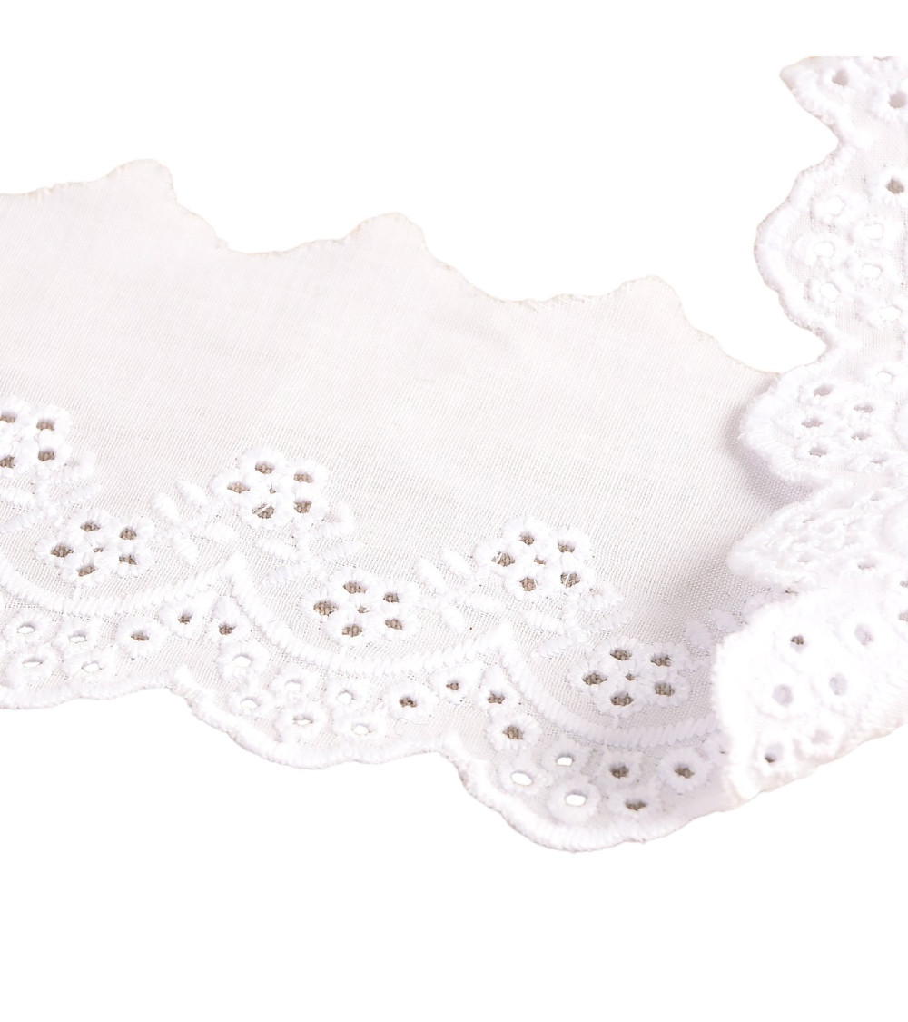 14.6m spool of white scalloped flower embroidery 73mm