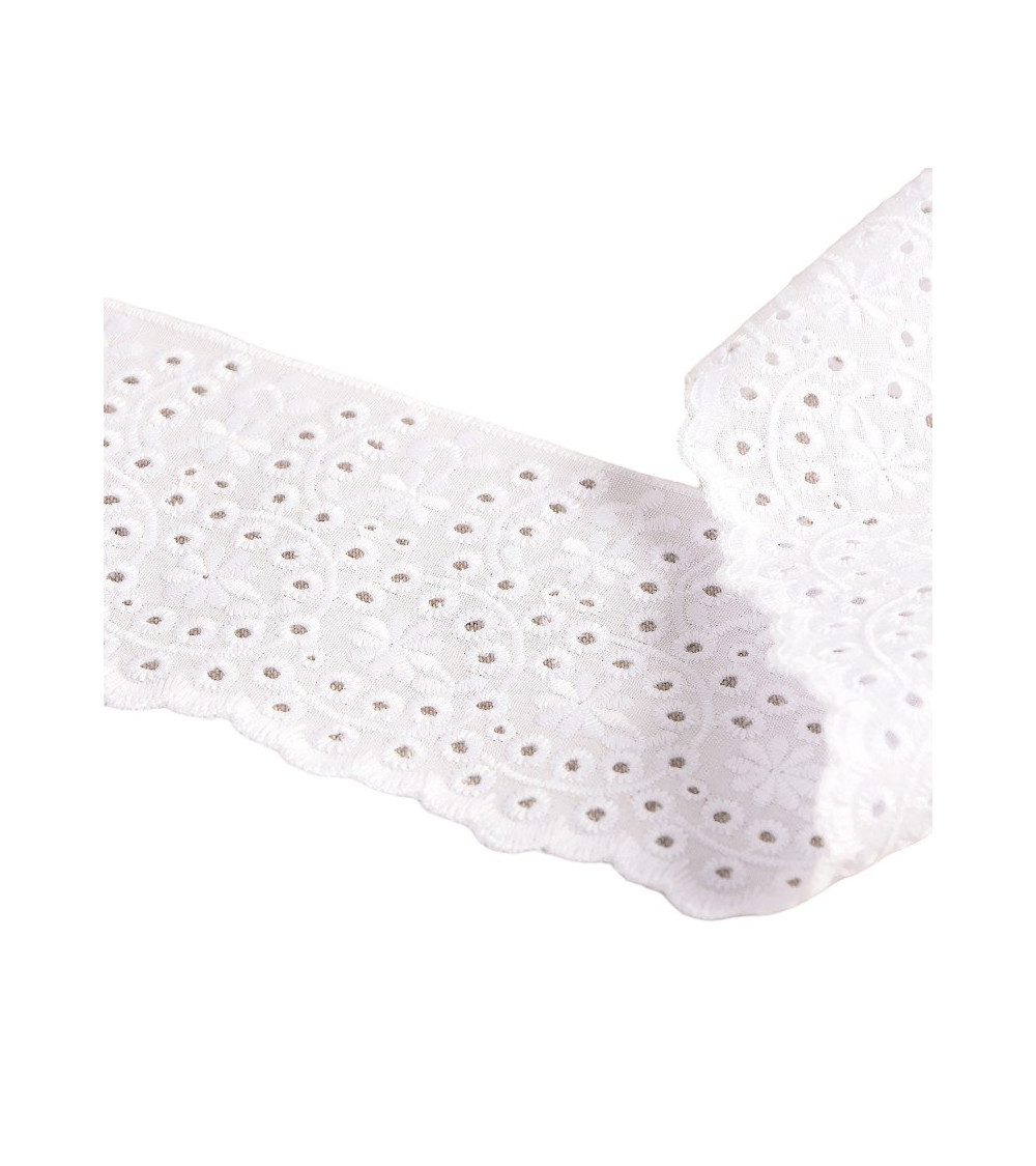 Broderie fleurs blanc 72mm au mètre