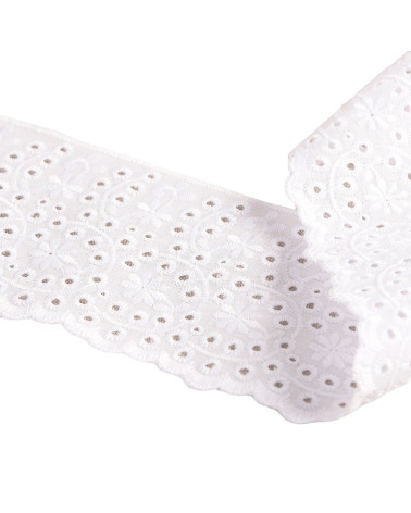 Broderie fleurs blanc 72mm au mètre
