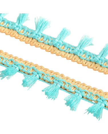 Frange pompons bicolore bleu acier 25mm au mètre