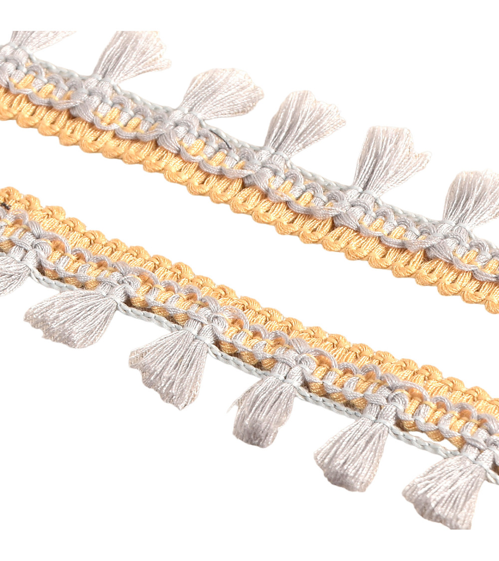 Light gray two-tone pompom fringe 25mm per meter