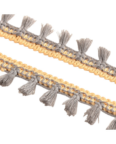 Frange pompons bicolore gris moyen 25mm au mètre