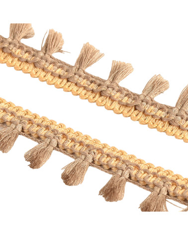 Frange pompons bicolore beige 25mm au mètre