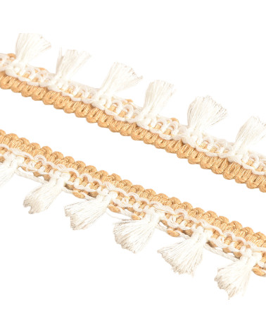 Two-tone ecru pompom fringe 25mm per meter