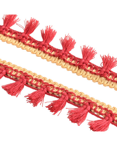 Frange pompons bicolore rouge bordeaux 25mm au mètre