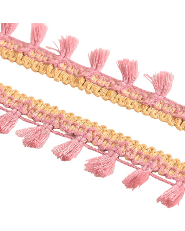 Frange pompons bicolore vieux rose 25mm au mètre