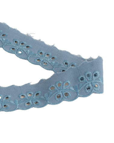Ricamo fiore smerlato blu lavanda 30 mm al metro