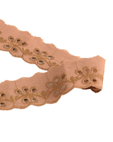 Broderie fleurs festonnée marron chocolat 30mm au mètre