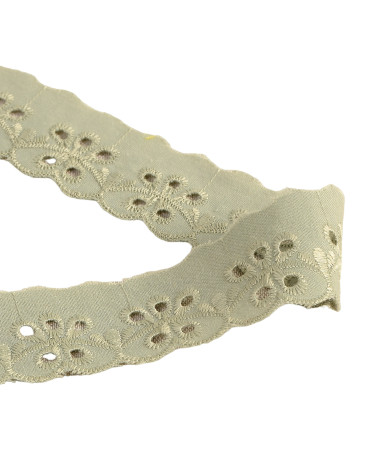 Broderie fleurs festonnée vert amande 30mm au mètre